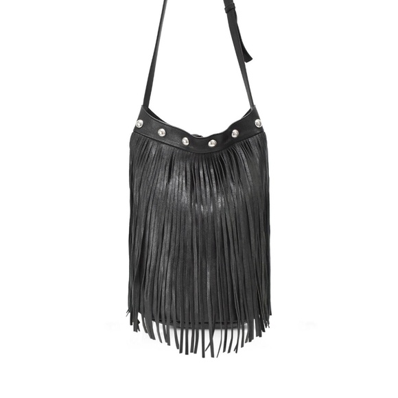 Celine Handbags - CELINE by Hedi Slimane RARE Fringe Black Bucket Bag in Studded Lambskin Leather!